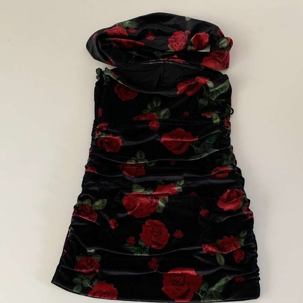 For Love & Lemons | Bianca Mini Dress Black Red Floral Velvet Size M - Like New - Picture 16 of 16